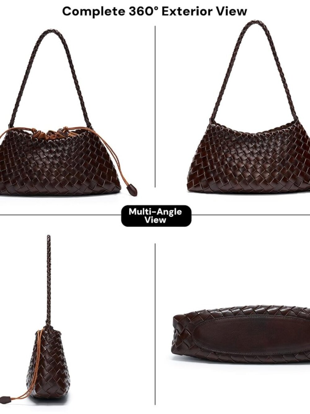Small Woven Purse for Women Vegan Leather Underarm Shoulder Hobo Handbag | Secur - Picture 7 of 7